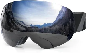 Ski Goggles, 100% UV Protection Anti-Fog Over Glasses Snow Sports Frameless Snowboard Goggles
