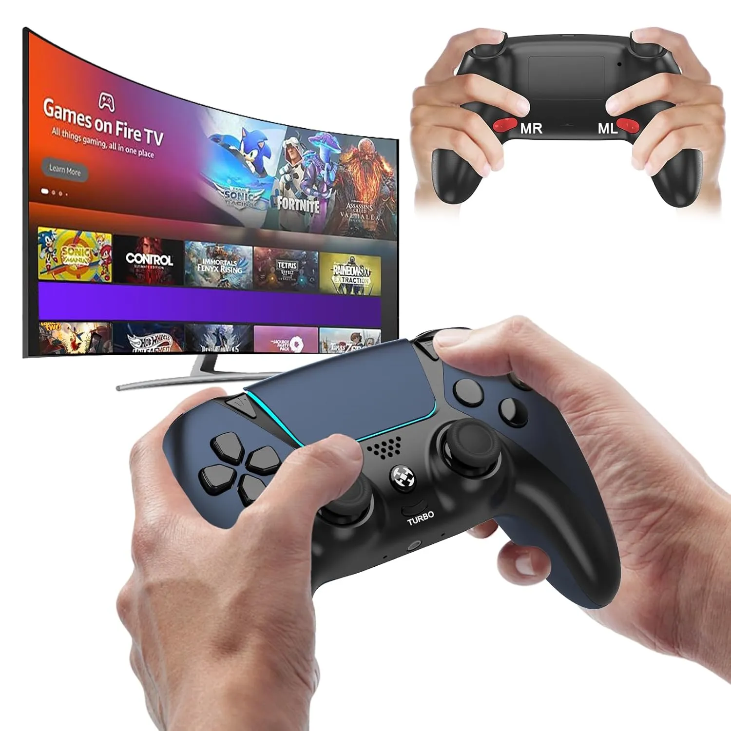 Upgrade Ymir Luna Controller for Fire TV Compatible with Amazon Luna and GeForce Now,Luna Wireless Controller with Back Paddles,1200mAh,Turbo,Dual Motors,No Drift ALPS Joystick,Midnight Blue