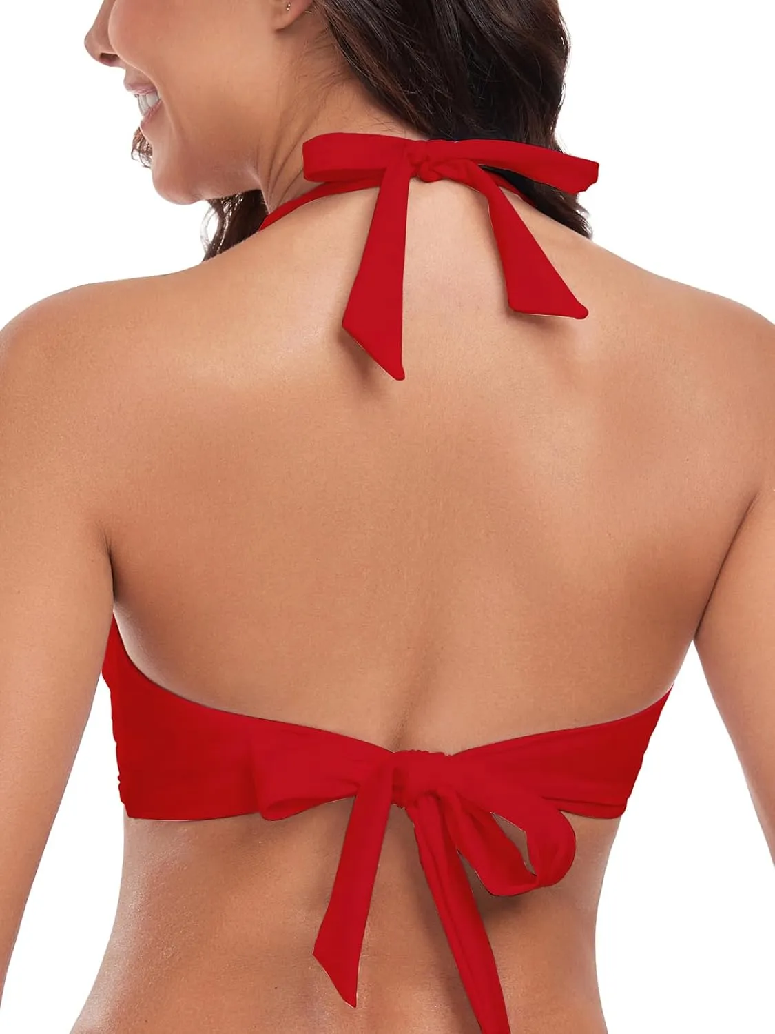 Women's Twist Front Halter Bikini Top V Neck Swim Top Padded Bathing Suit Top