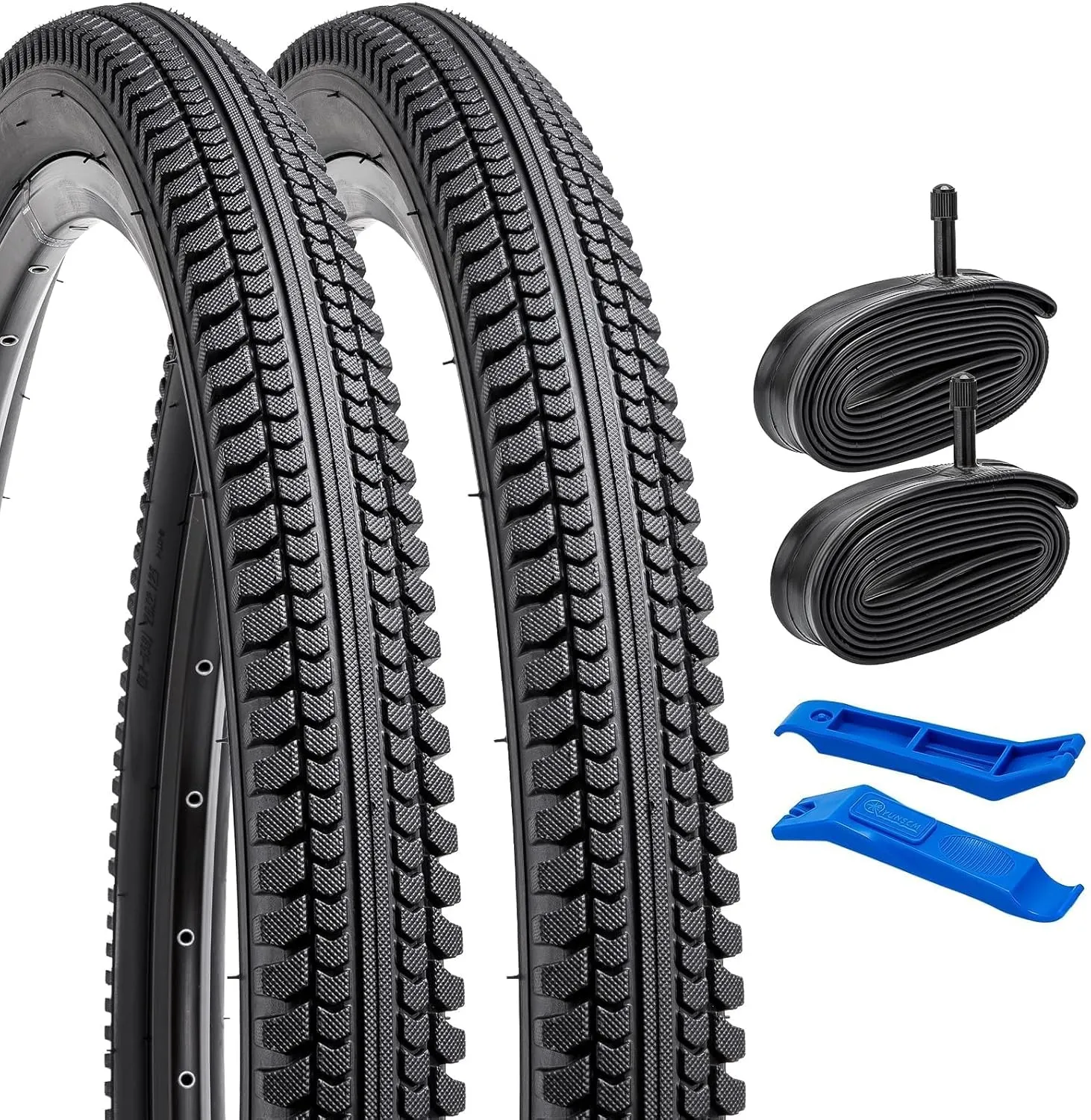 YUNSCM 2-PCS 26" Road Bike Tires 26 x 2.125/57-559 and 26" Heavy Duty Bike Tubes Schrader Valve Compatible with 26x2.0 26x2.10 26x2.125 26x2.15 Bike Bicycle Tires and Tubes