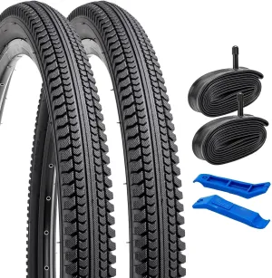 YUNSCM 2-PCS 26" Road Bike Tires 26 x 2.125/57-559 and 26" Heavy Duty Bike Tubes Schrader Valve Compatible with 26x2.0 26x2.10 26x2.125 26x2.15 Bike Bicycle Tires and Tubes